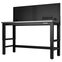 BUNKER werkbank met hardhouten werkblad en hangbord met stekkerdoos, 1550 mm