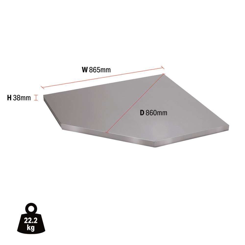 BUNKER Modular Stainless Steel Worktop for Corner Cabinet, 865mm