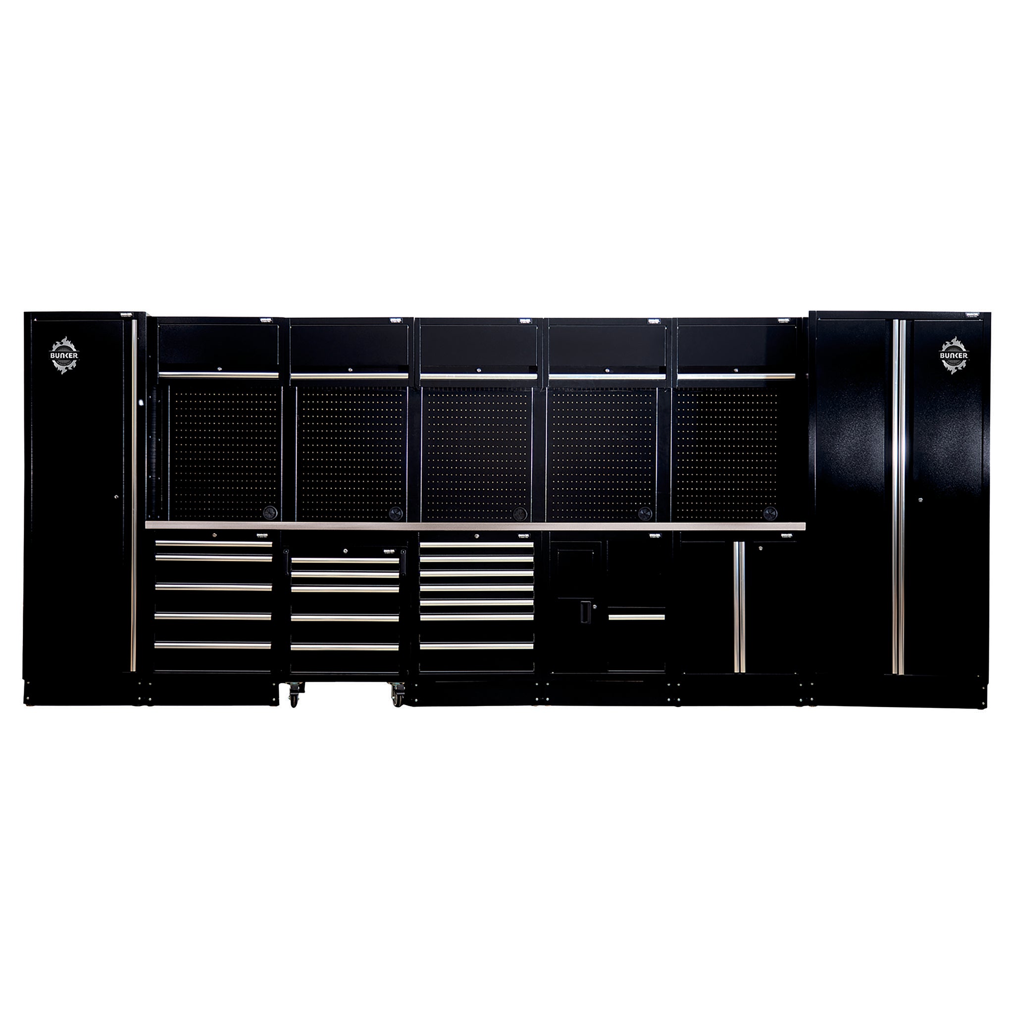 BUNKER modulaire opbergcombinatie met roestvrijstalen werkblad, 25-delig, 4915 mm