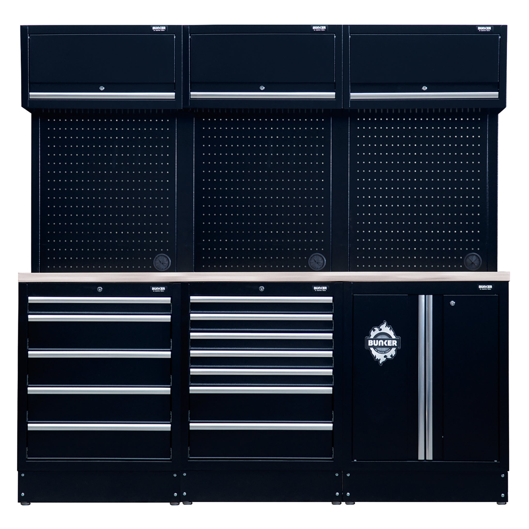BUNKER modulaire opbergcombinatie met roestvrijstalen werkblad, 14-delig, 2040 mm