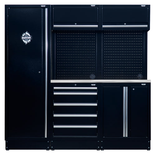 BUNKER 11 Piece Modular Storage Combo with Stainless Steel Worktop, 1960mm