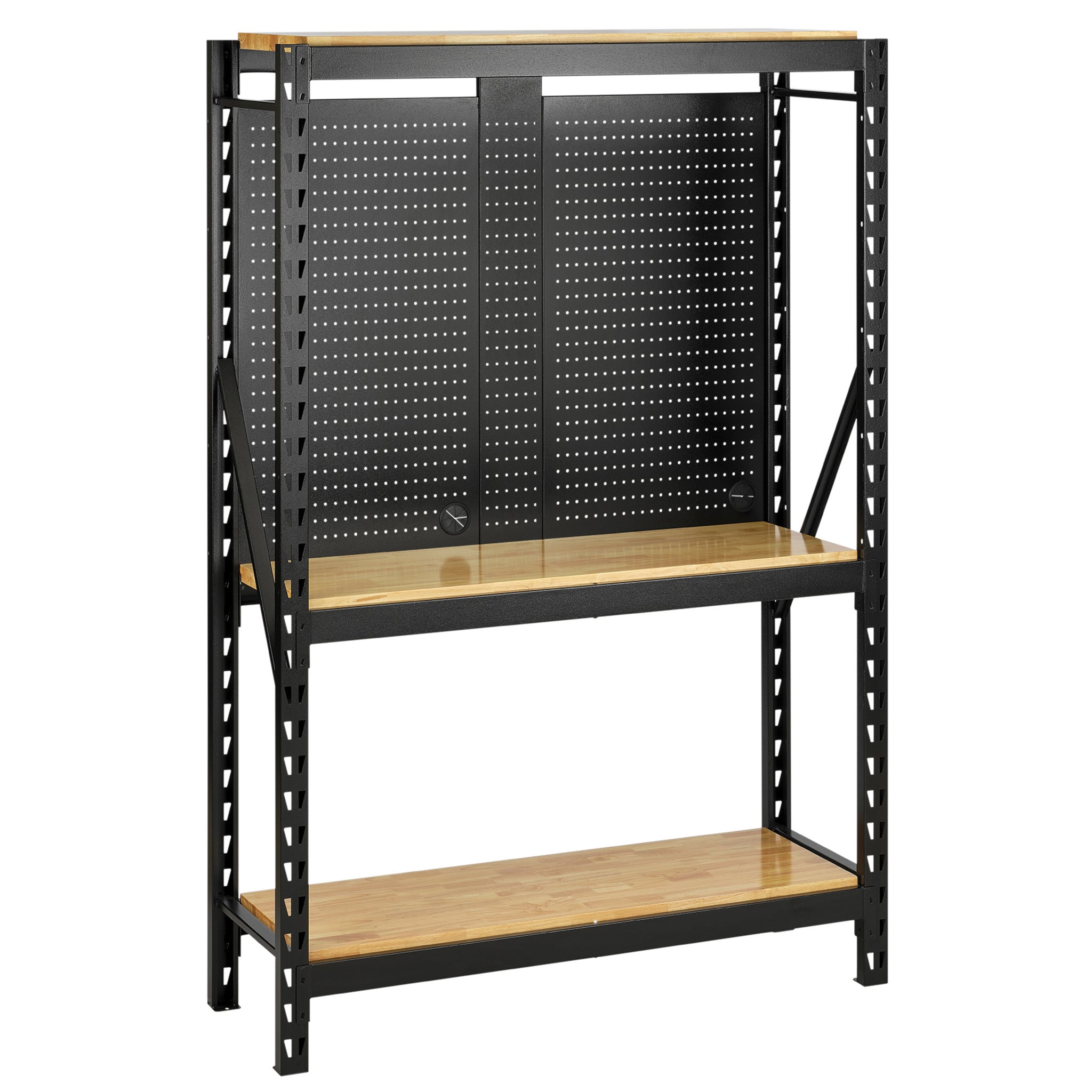 BUNKER modulair opbergrek met hardhouten planken en hangborden, 17-delig, 3 niveaus, 1500 mm
