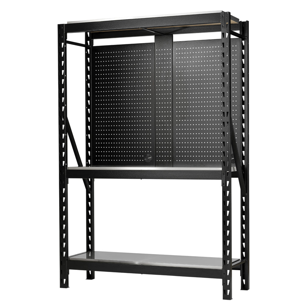 BUNKER 17 Piece Modular 3 Tier Racking with Hardwood Shelving and Pegboards, 1500mm