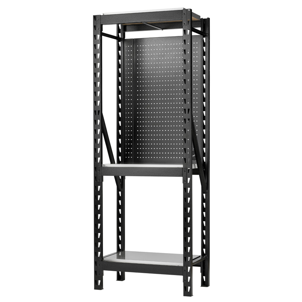 BUNKER modulair opbergrek met hardhouten planken en gangborden, 3 niveaus, 17-delig, 750 mm