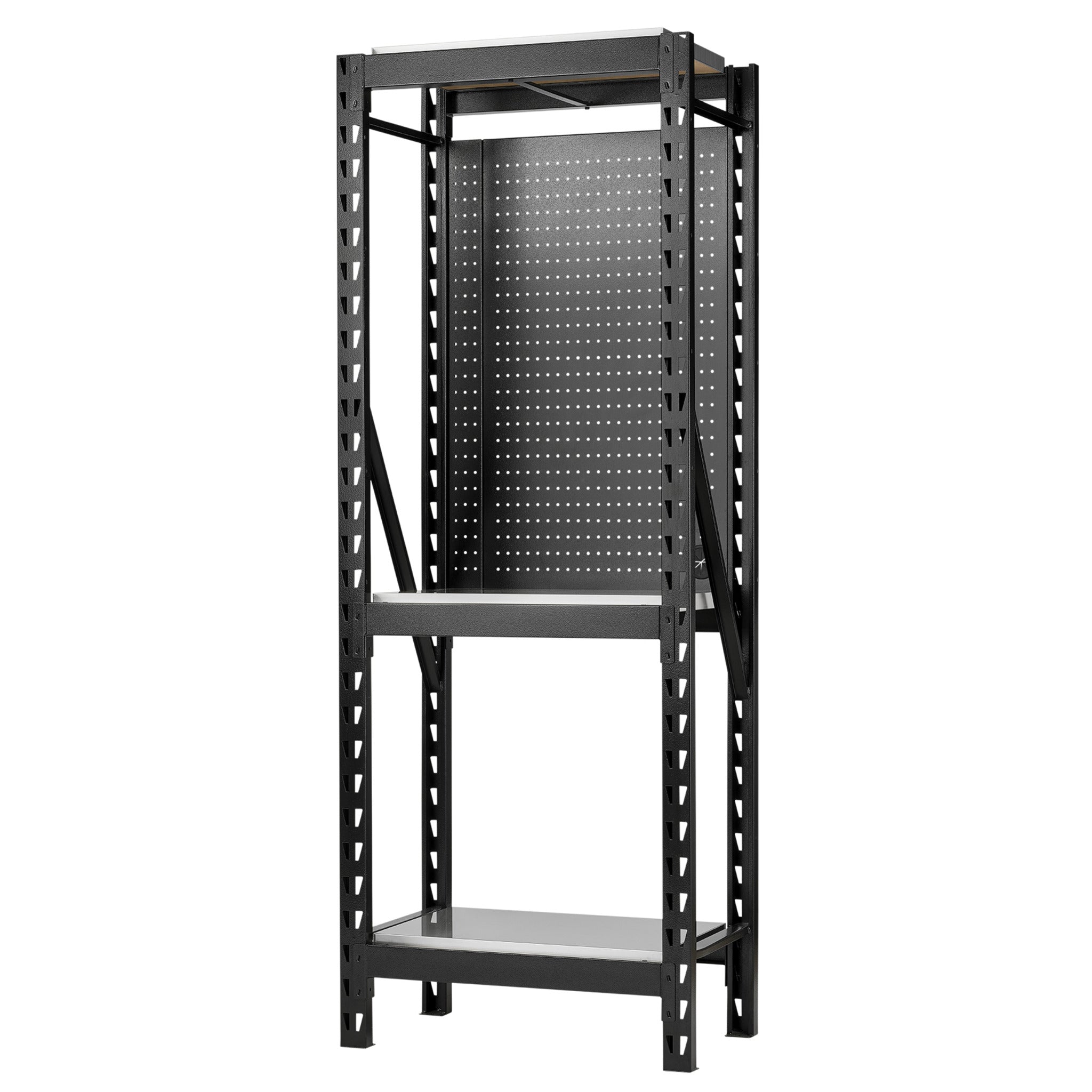 BUNKER modulair opbergrek met hardhouten planken en gangborden, 3 niveaus, 17-delig, 750 mm