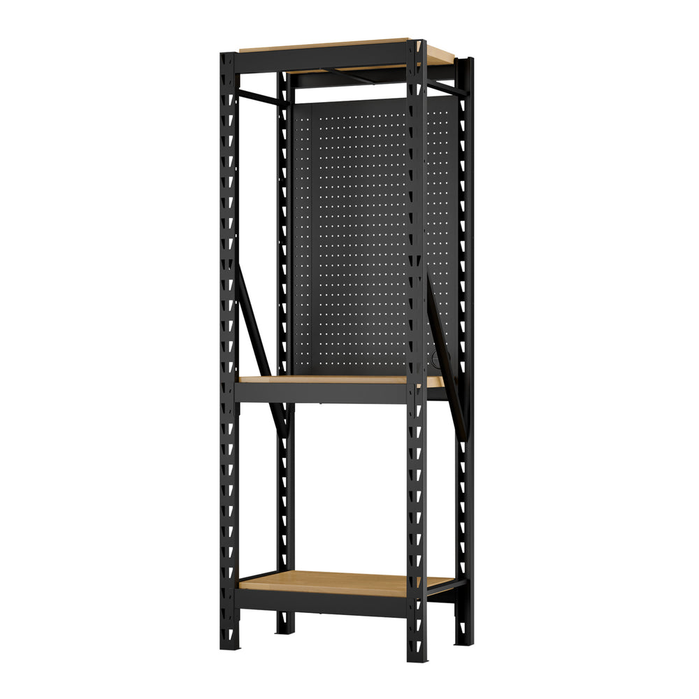 BUNKER modulair opbergrek met hardhouten planken en gangborden, 3 niveaus, 17-delig, 750 mm